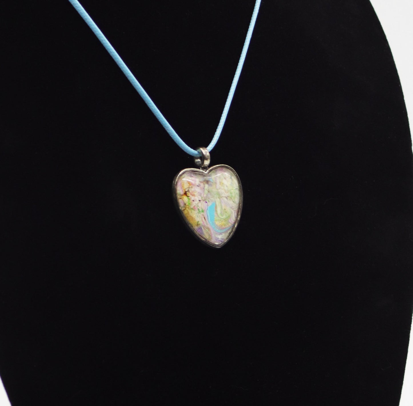 Pastel Swirl Paint Skin Glass Cabochon Heart Necklace