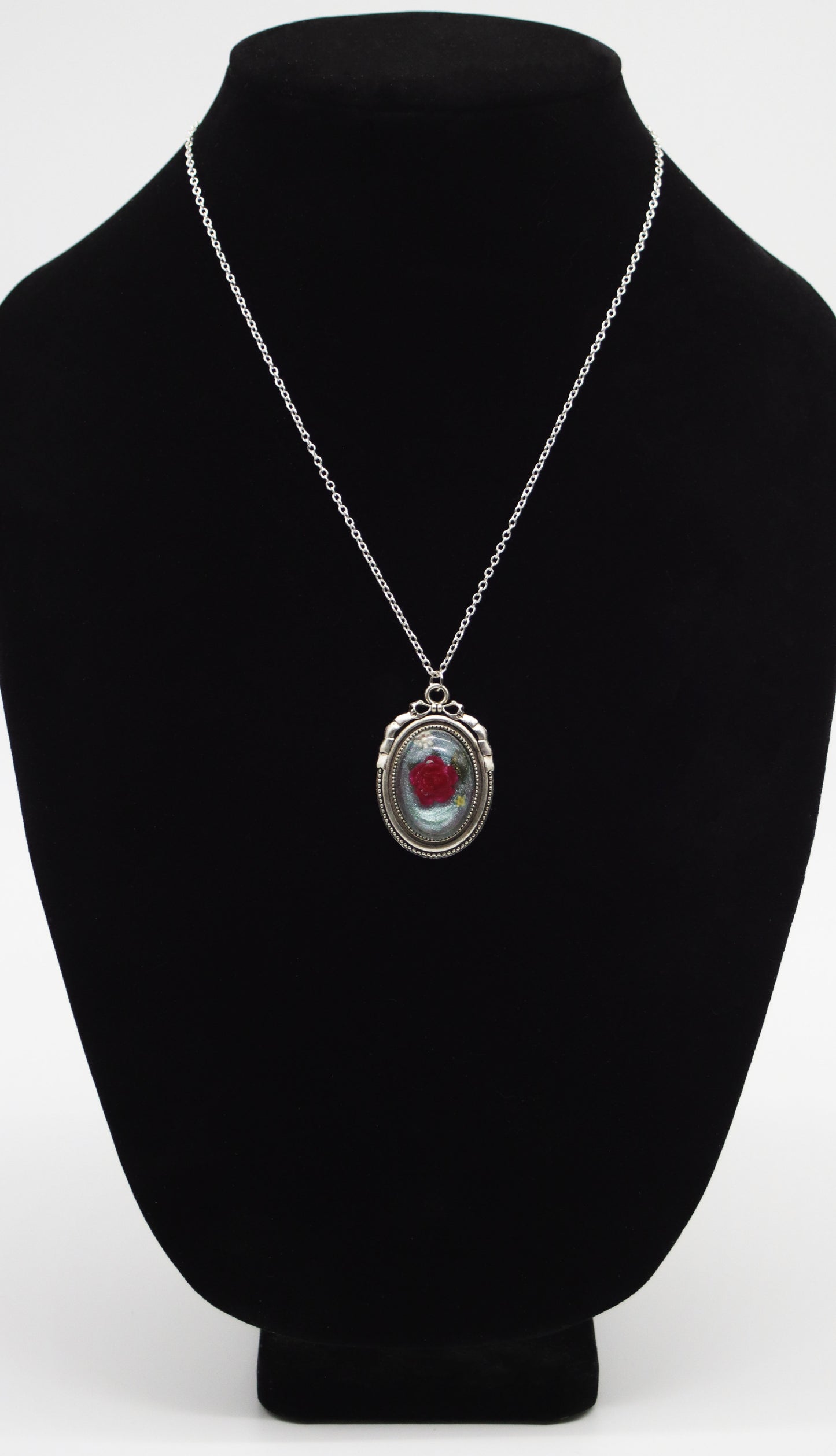 Victorian Style Magenta Flower Resin Necklace