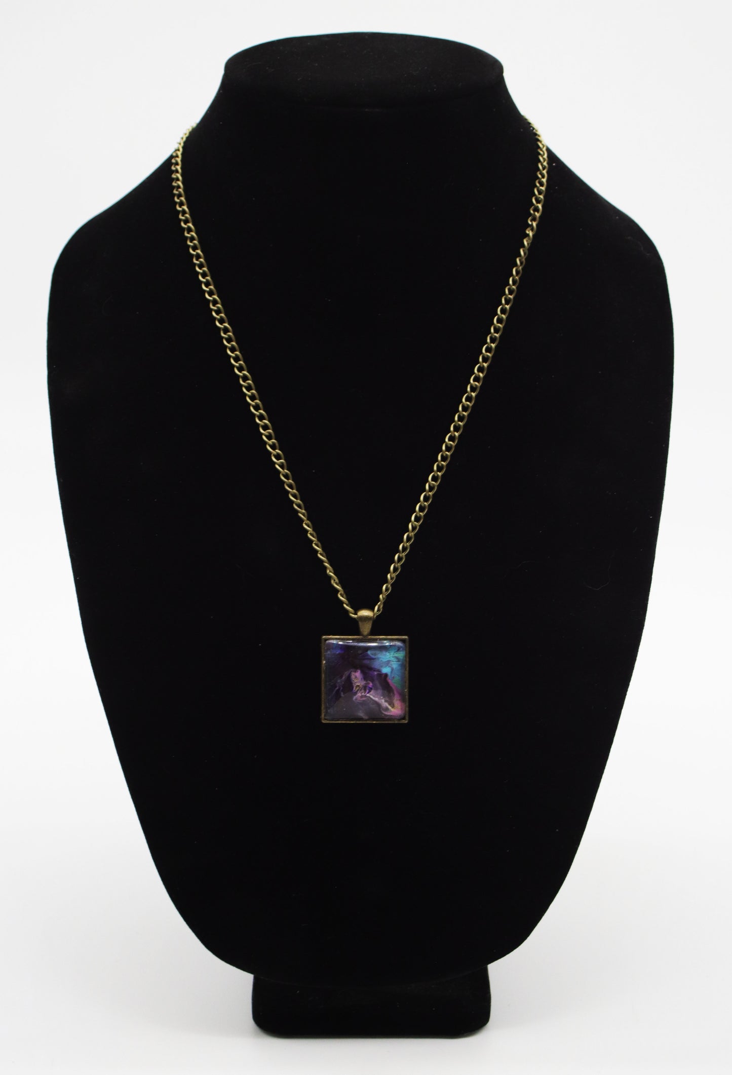 Antique Gold Square Galaxy Paint Skin Necklace