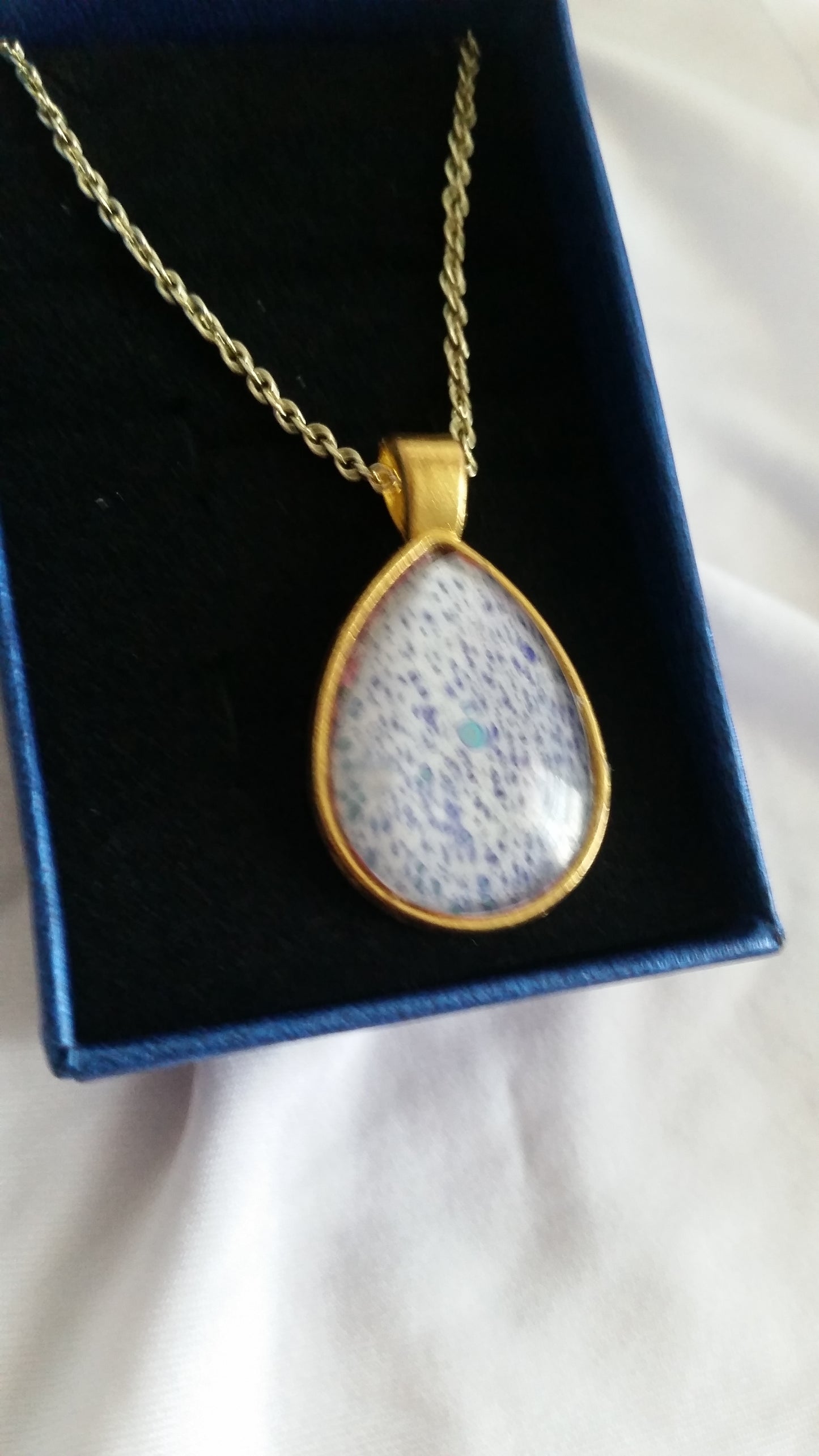Gold Teardrop Lavender Galaxy Speckle Paint Skin Necklace