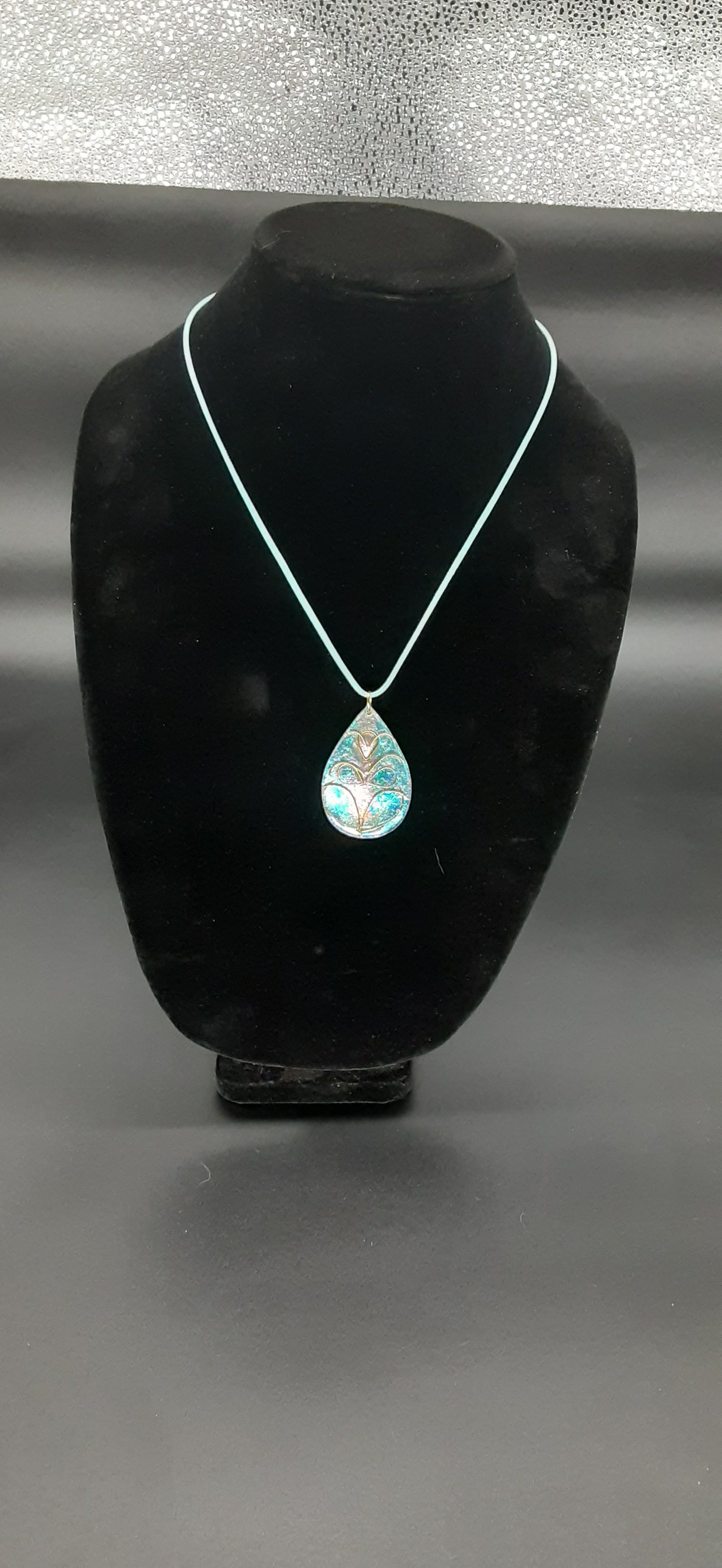 Tree of Life Dichroic Resin Necklace – Teal Teardrop