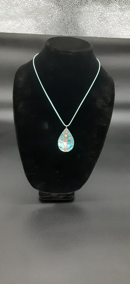 Tree of Life Dichroic Resin Necklace – Teal Teardrop