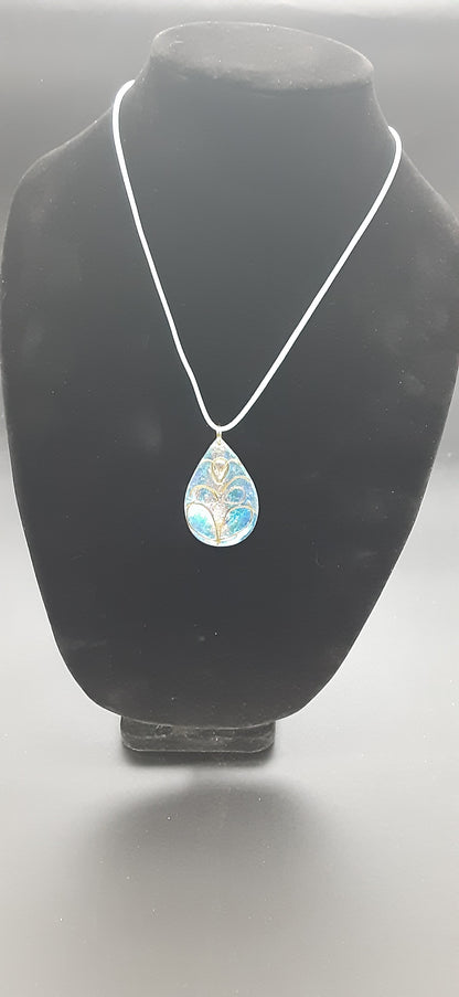 Tree of Life Dichroic Resin Necklace – Teal Teardrop