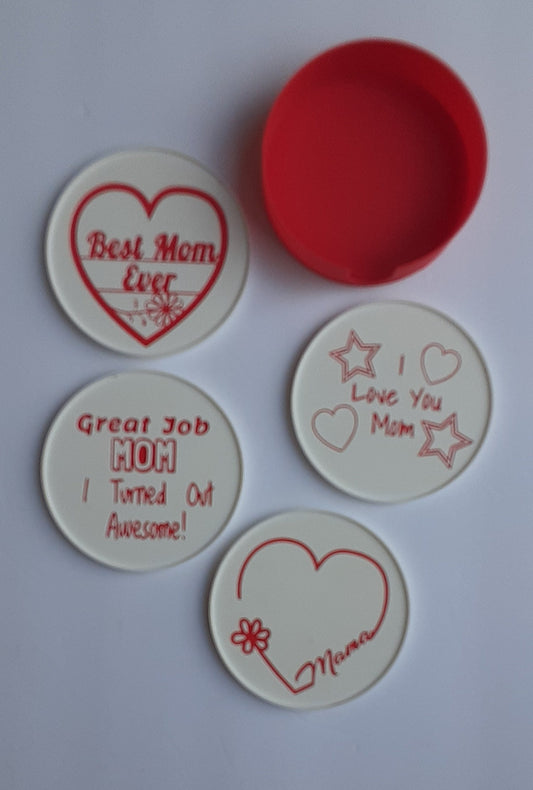 Mom Coasters Set of 4 with Container