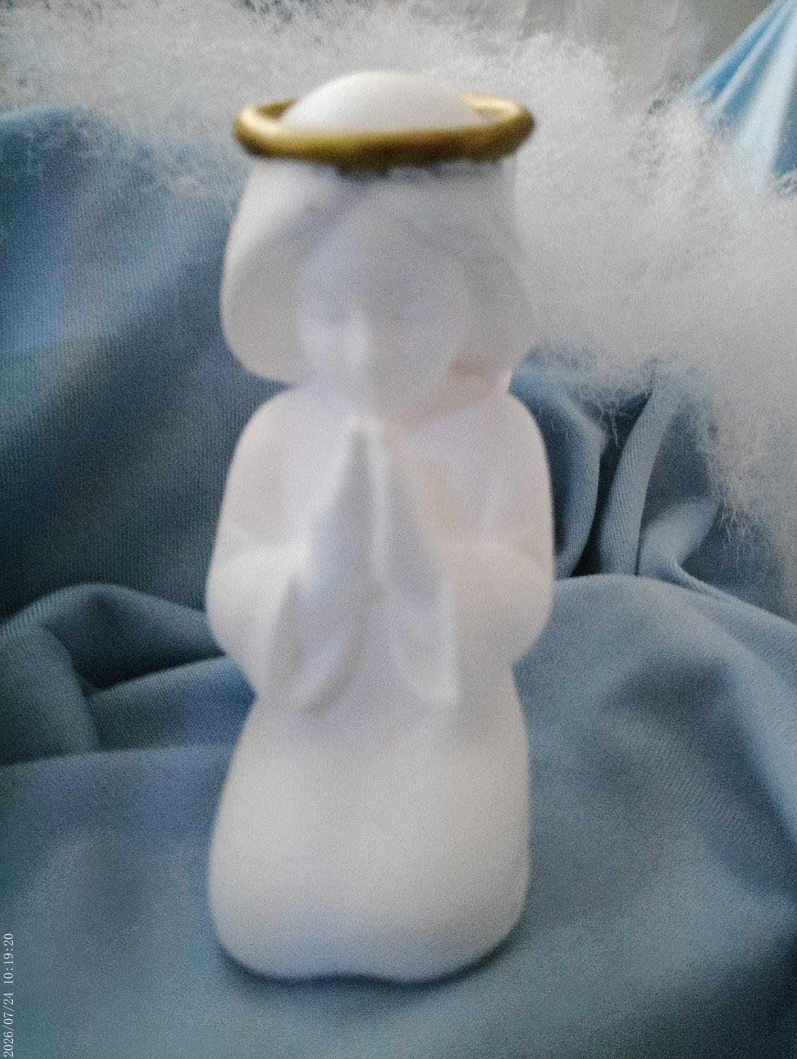 Praying Girl Angel Figurine with Gold Halo — 3D Printed Handmade Décor