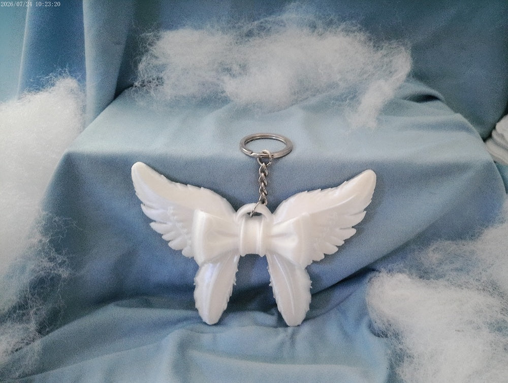 3D Angel Wings Keychain with Bow — Handmade 3D Printed Gift