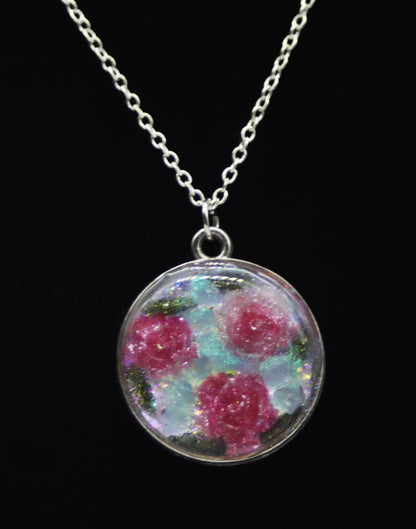 Pink Resin Rose Iridescent Necklace