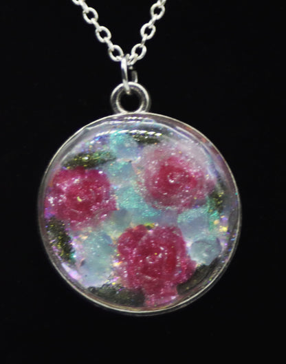 Pink Resin Rose Iridescent Necklace