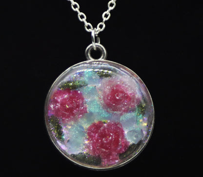Pink Resin Rose Iridescent Necklace