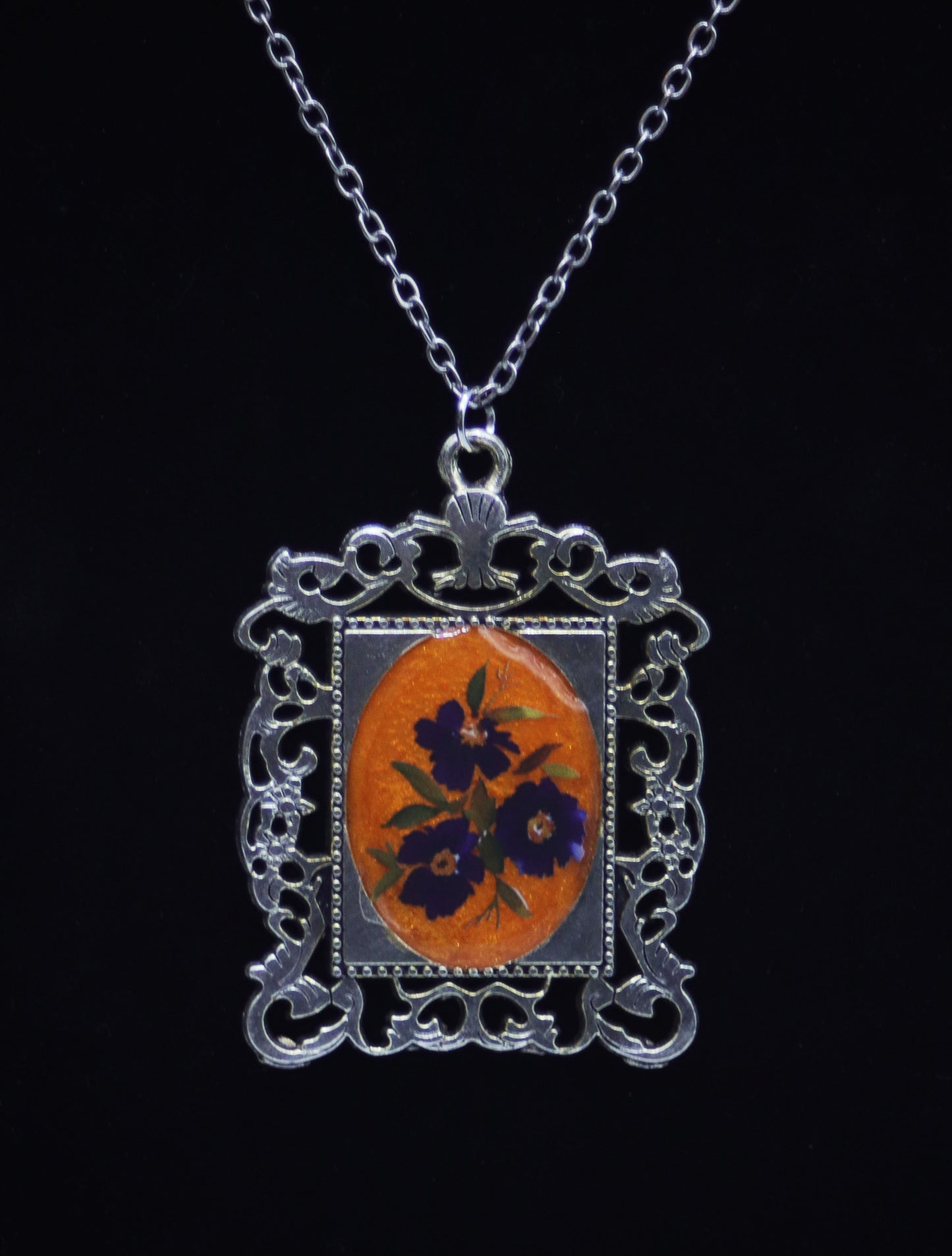 Purple Pansy Pressed Flower Resin Necklace