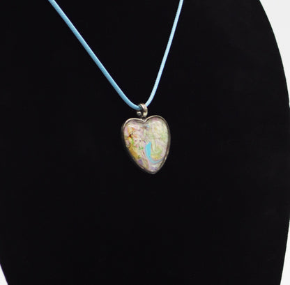 Pastel Swirl Paint Skin Glass Cabochon Heart Necklace