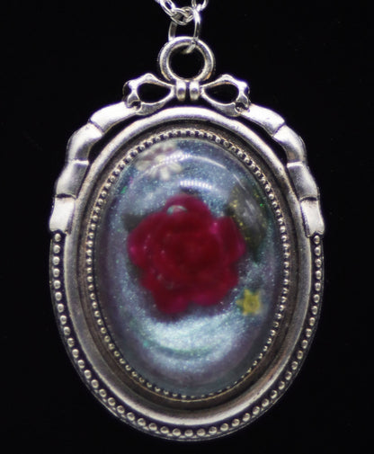 Red Resin Rose Bow Frame Resin Necklace