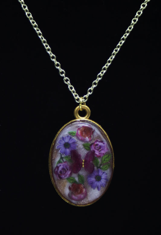 Rose Gold Oval Purple Botanical Garden Necklace