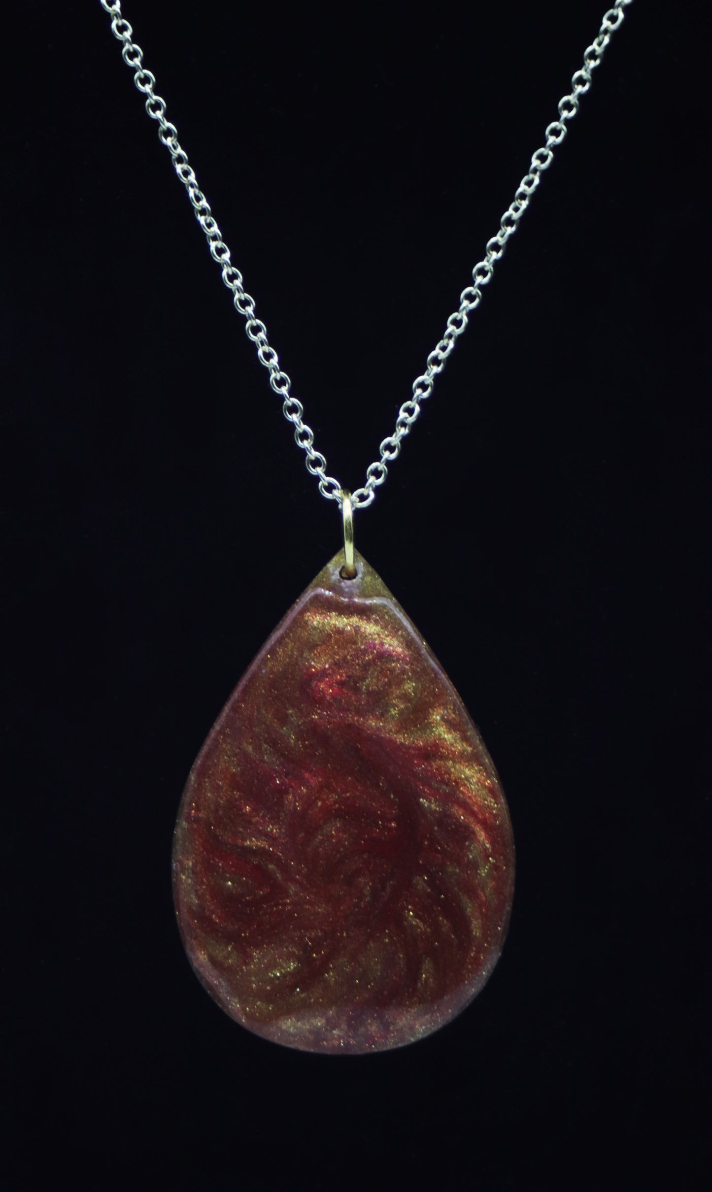 Amber Swirl Teardrop Resin Necklace