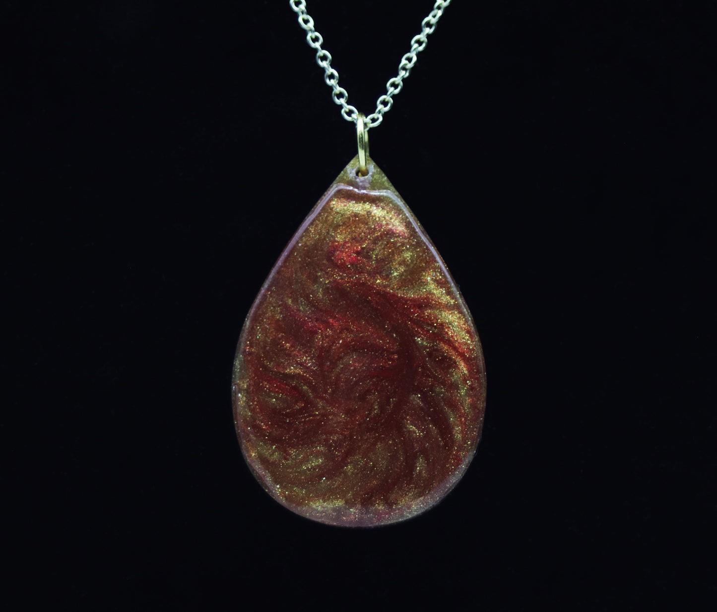 Amber Swirl Teardrop Resin Necklace