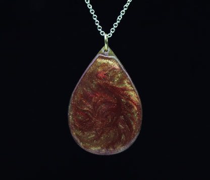 Amber Swirl Teardrop Resin Necklace