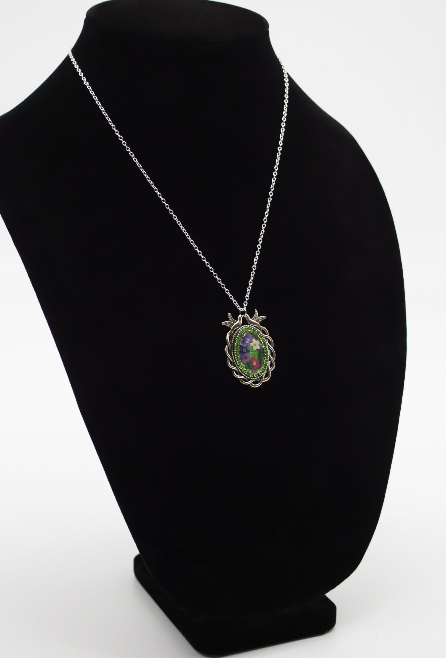 Silver Dove Celtic Oval Wood Flower Resin Necklace