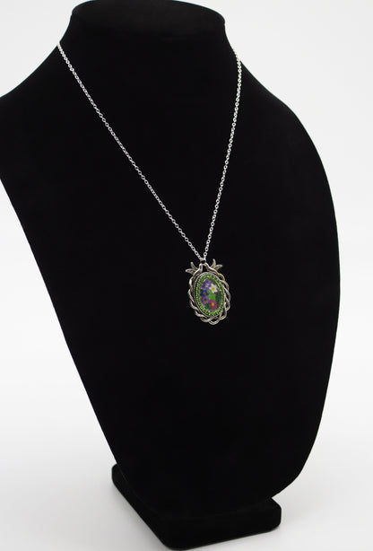 Silver Dove Celtic Oval Wood Flower Resin Necklace