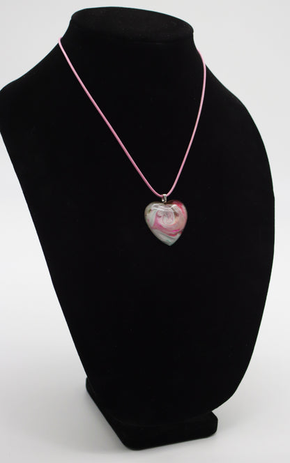 Swirled Rose Resin Heart Necklace