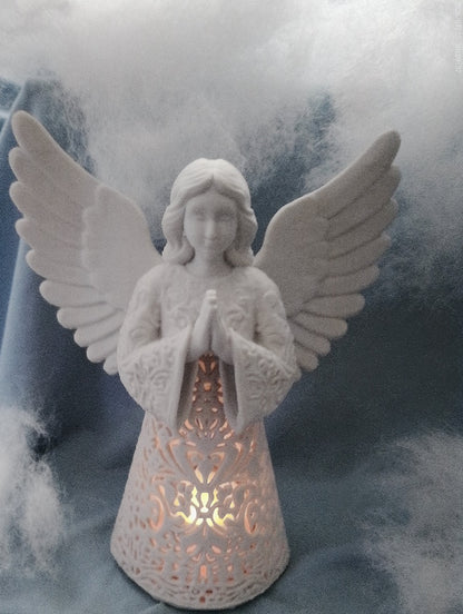Ivory Tealight Angel Figurine — 3D Printed Handmade Décor with Candle