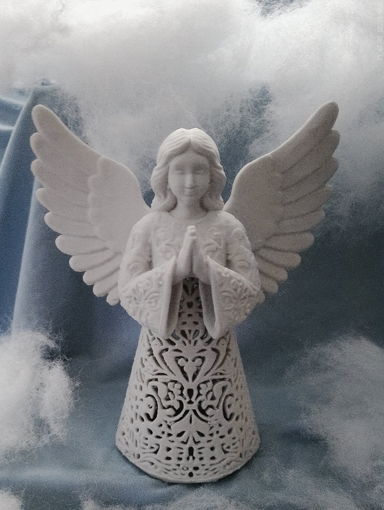 Ivory Tealight Angel Figurine — 3D Printed Handmade Décor with Candle