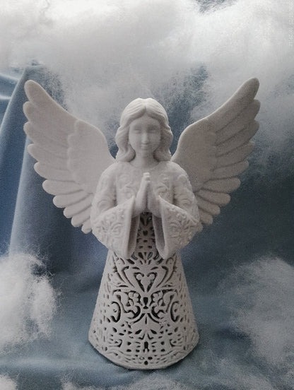 Ivory Tealight Angel Figurine — 3D Printed Handmade Décor with Candle